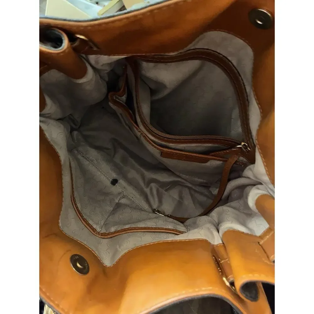 Vtg Michael Kors Hamilton Signature Logo Legacy Coated Leather Handles Satchel